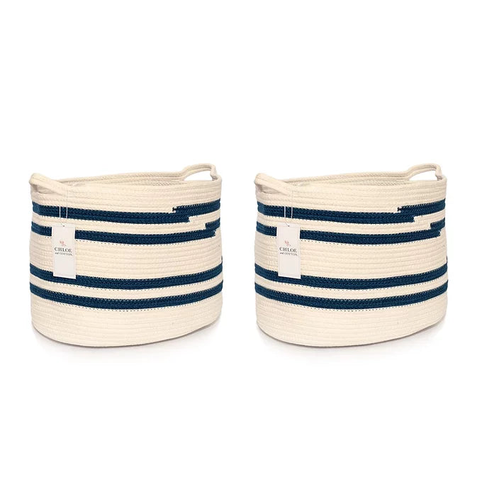 set of navy and cream stripe baskets