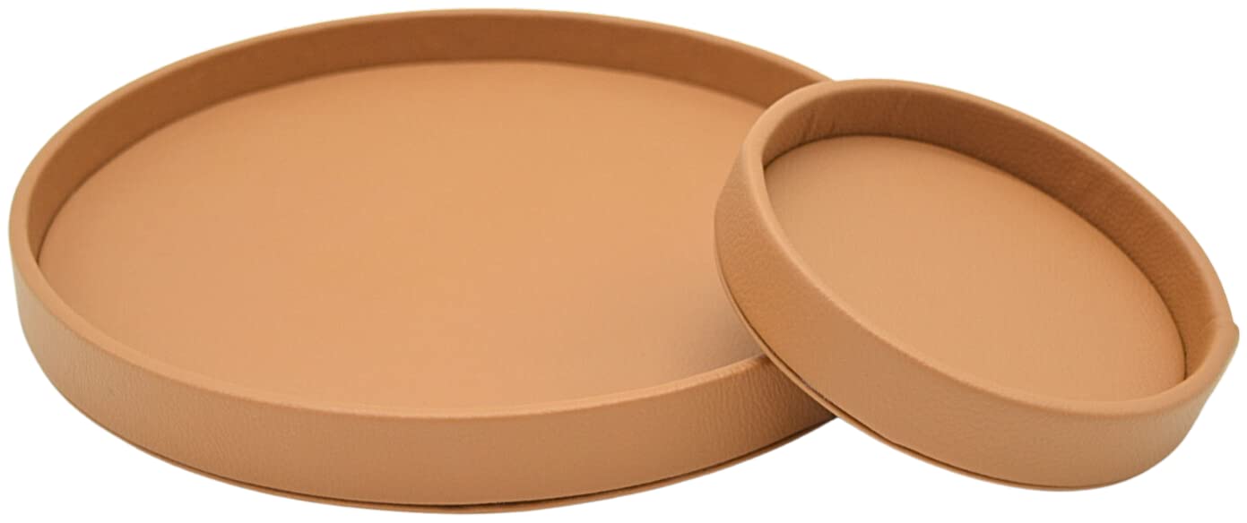 Round Brown Vegan Leather Catchall Trays | Set of 2