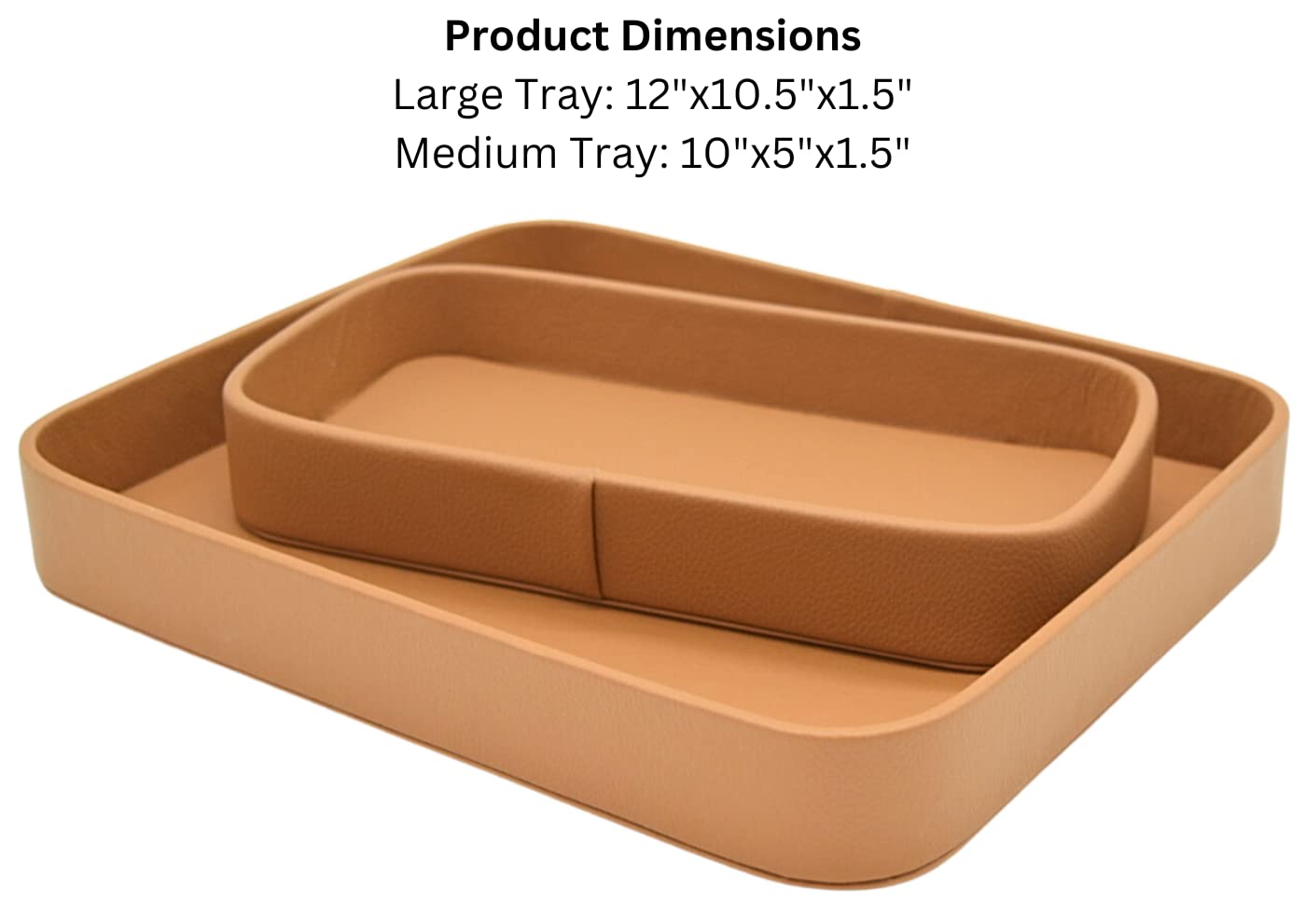 Rectangle Brown Vegan Leather Catchall Trays | Set of 2