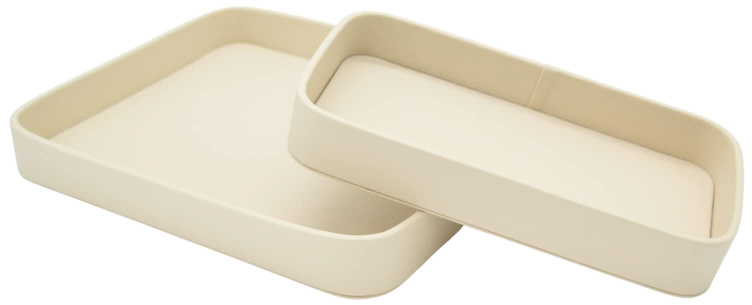 Rectangle Beige Vegan Leather Catchall Trays | Set of 2